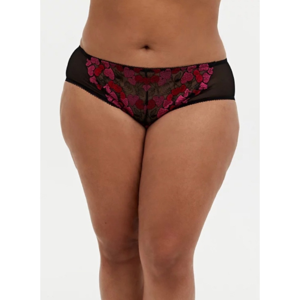 🆕Black Pink Heart Embroidered Hipster Panty 1X 2X